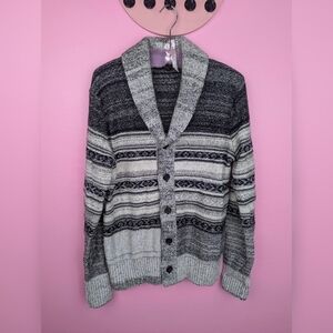 2015 Banana Republic Black & White Striped Asymmetrical Pattern Block Knit Cardi